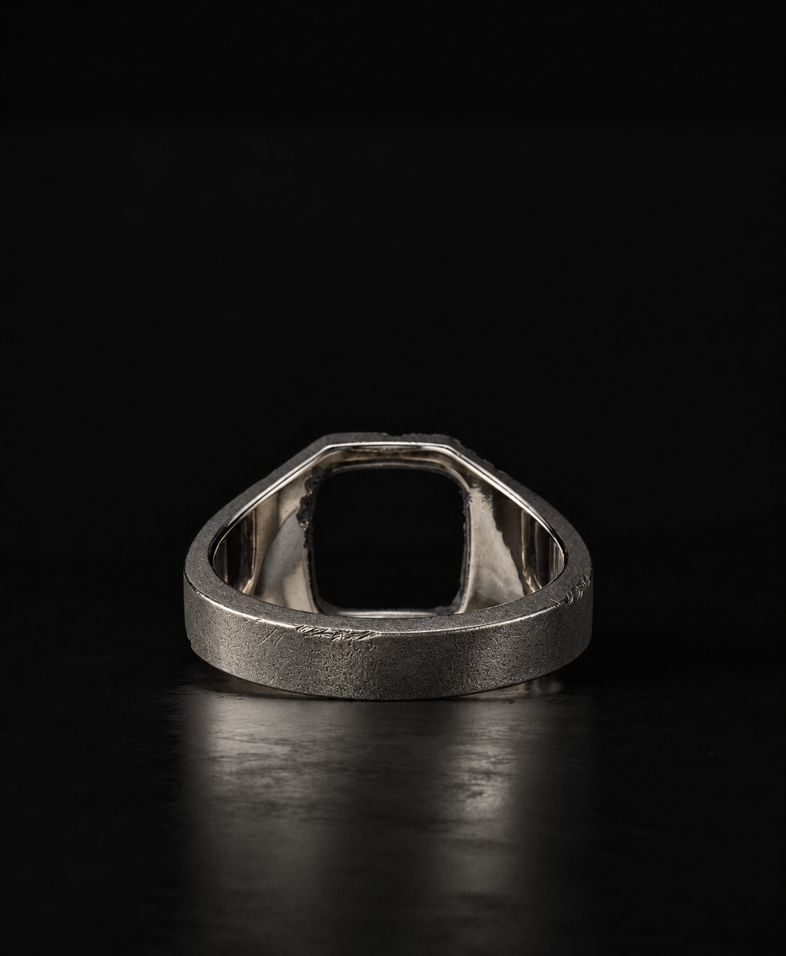 Raw III Ring from behind, the window open through the band and the smooth shank