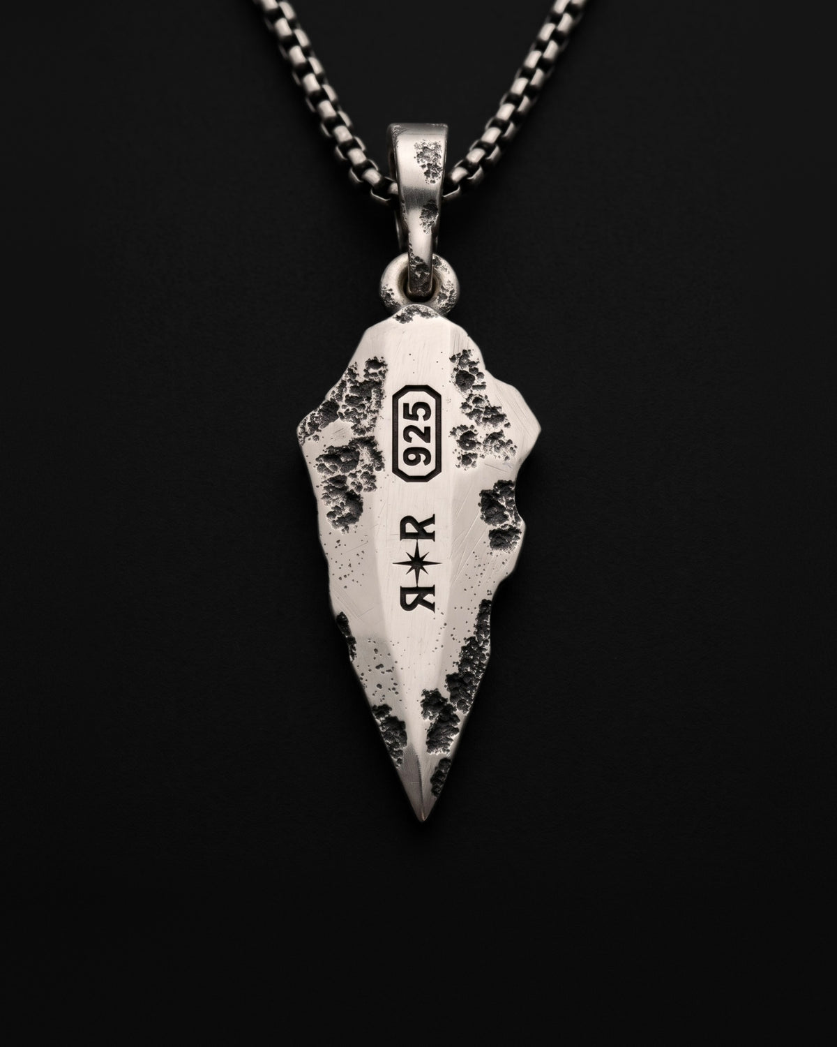 Raw VIII Pendant from behind, the 925 and RR star hallmarks laser engraved along the faceted back